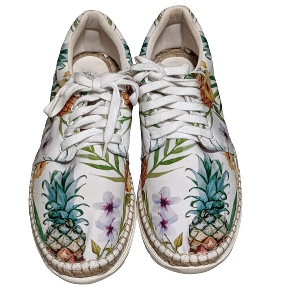 Free People Jackson tropical print lace up summer espadrille sneakers 39 - Picture 1 of 12